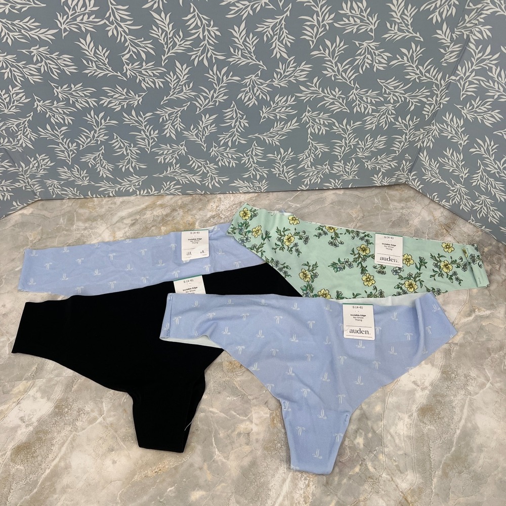 NEW Lot Auden invisible edge no-show thong panties underwear black floral bow S